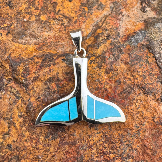 David Rosales Arizona Blue Inlaid Sterling Silver Pendant Whale Tail