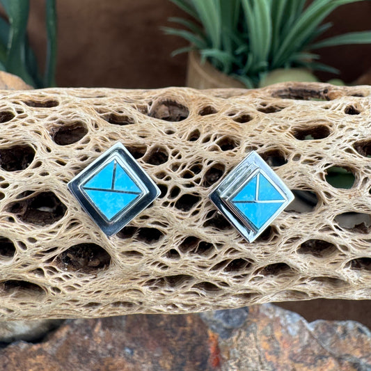 David Rosales Arizona Blue Inlaid Sterling Silver Earrings