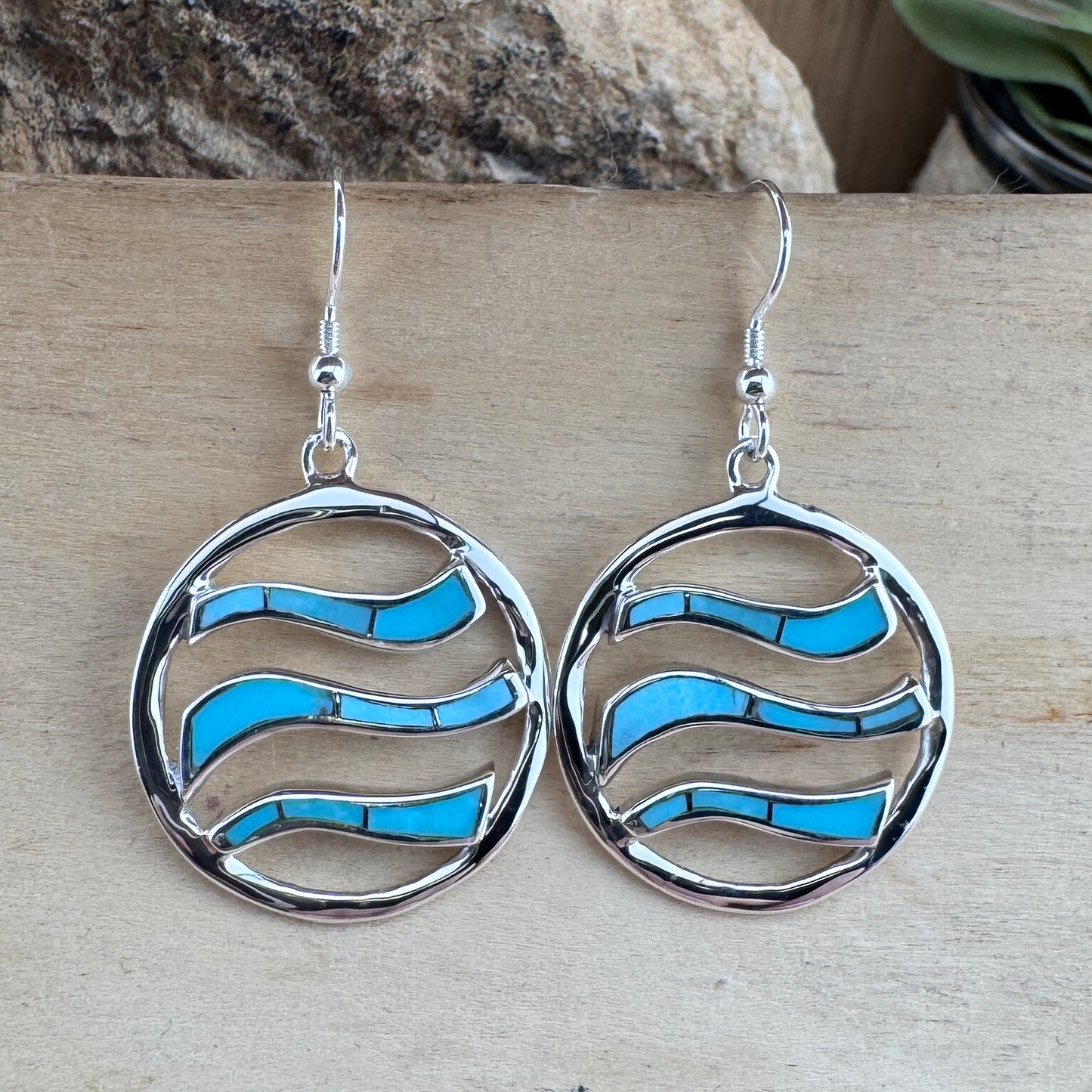 David Rosales Arizona Blue Inlaid Sterling Silver Earrings