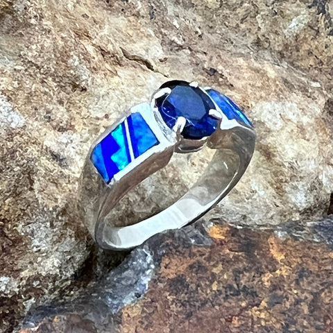 David Rosales Blue Sky Inlaid Sterling Silver Ring w/ Blue Sapphire