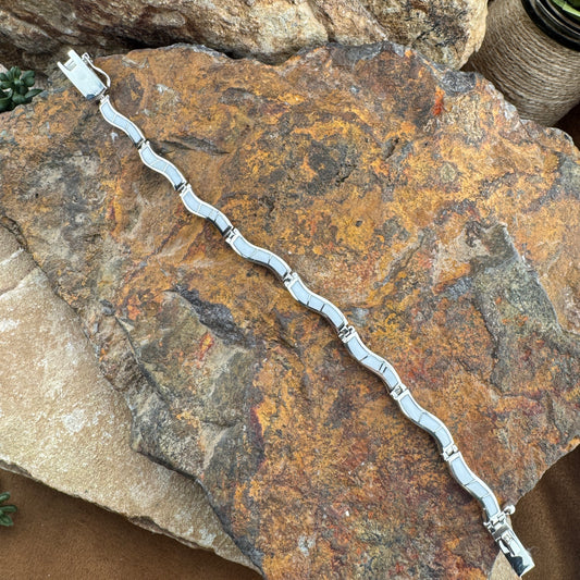 David Rosales Pristine Inlaid Sterling Silver Wavy Link Bracelet