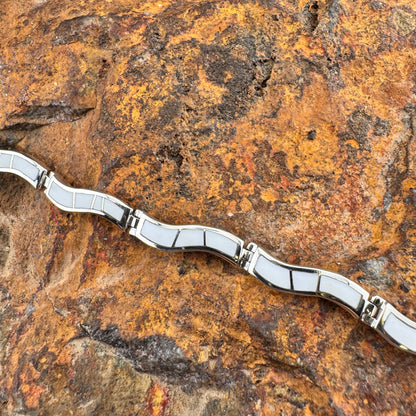 David Rosales Pristine Inlaid Sterling Silver Wavy Link Bracelet