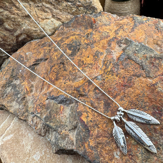 David Rosales Pristine Inlaid Sterling Silver Necklace Feathers