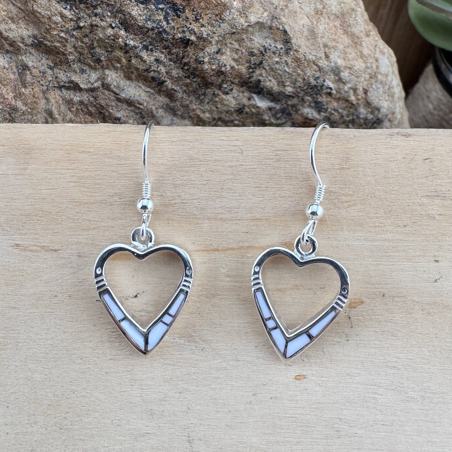 David Rosales Pristine Inlaid Sterling Silver Earrings Hearts
