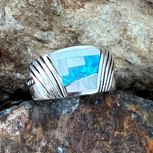 David Rosales Mystic Pearl Inlaid Sterling Silver Ring