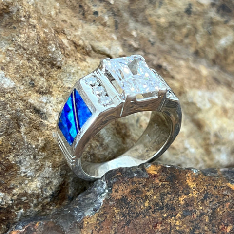 David Rosales Blue Sky Inlaid Sterling Silver Ring Cubic Zirconia