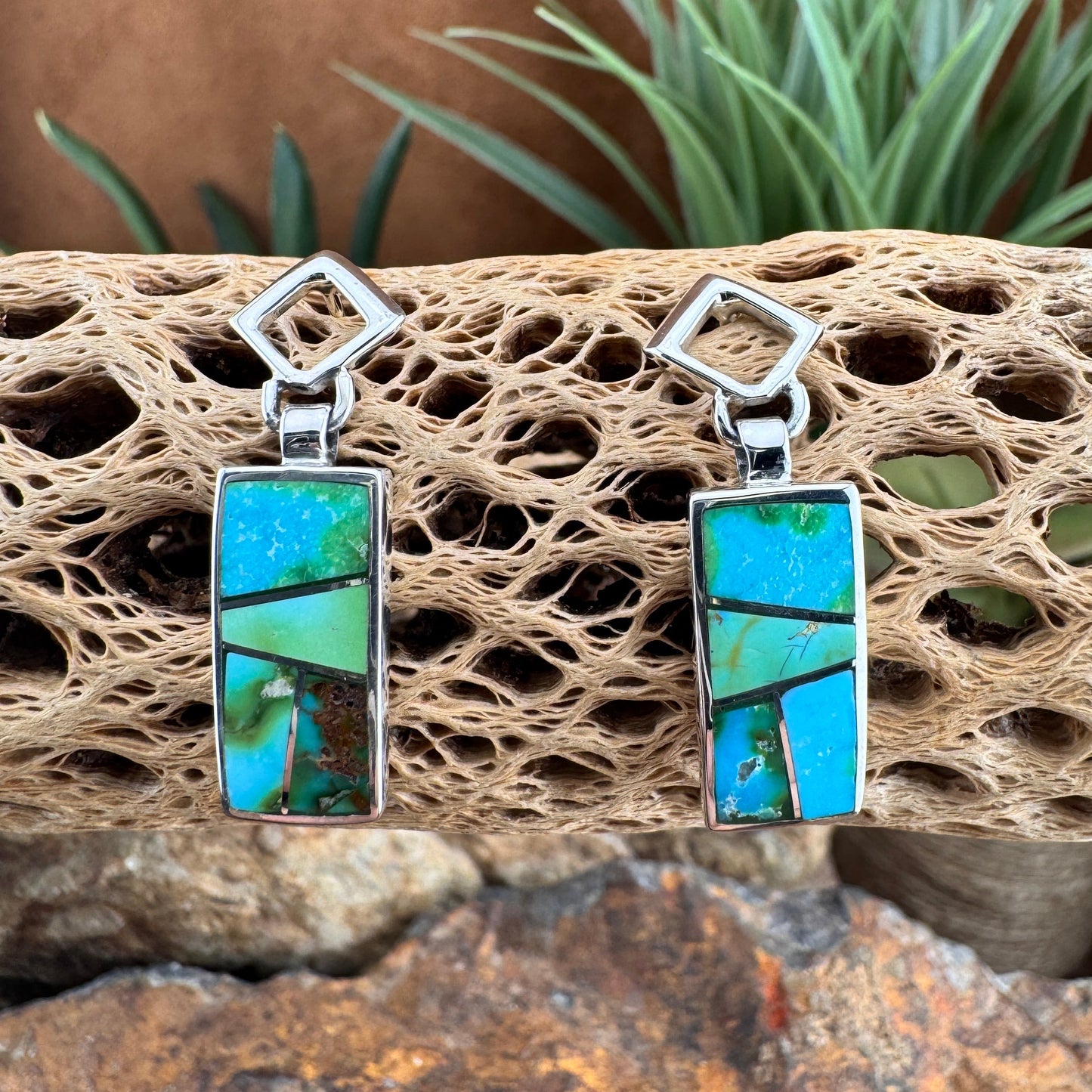 David Rosales Sonoran Gold Inlaid Sterling Silver Earrings