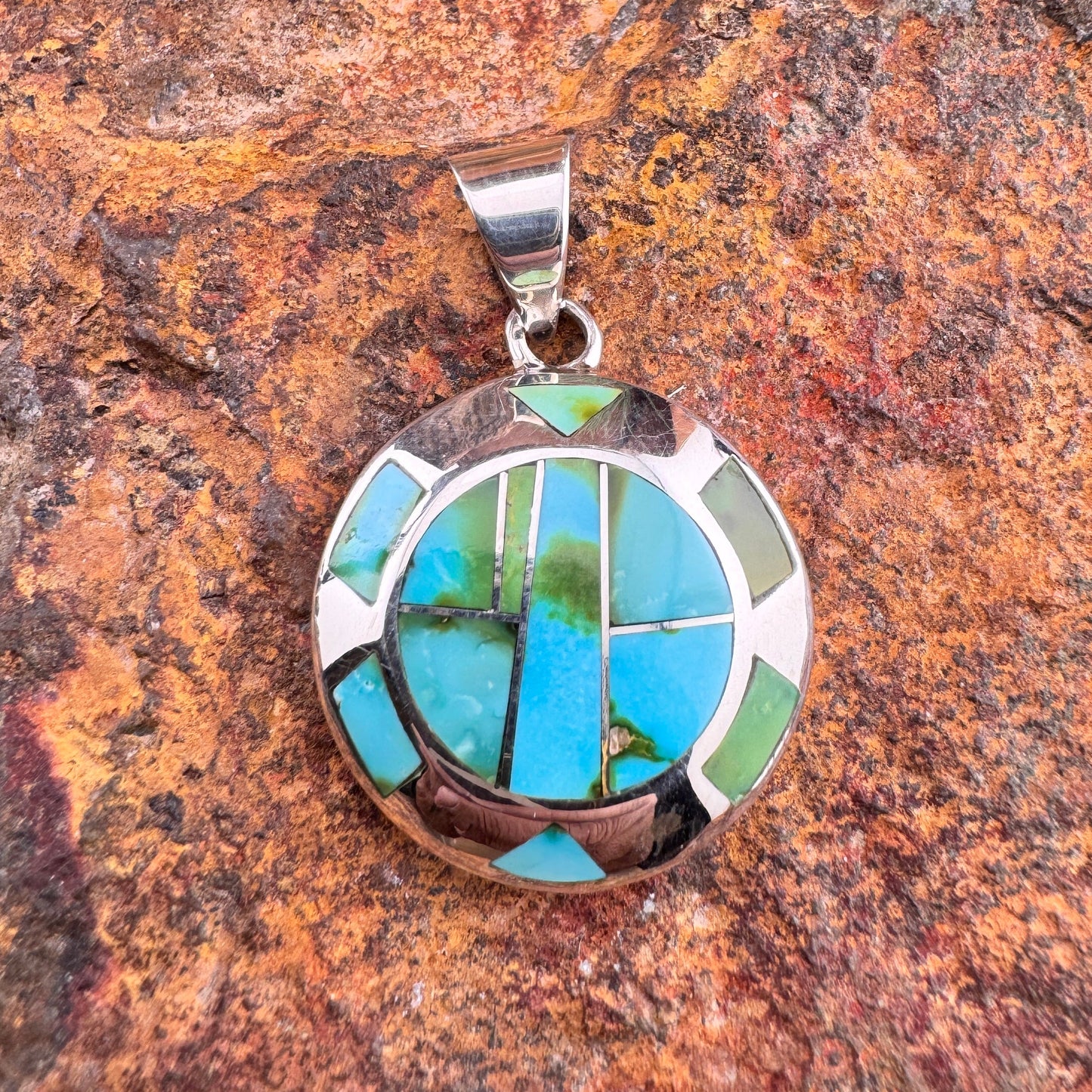 David Rosales Sonoran Gold Turquoise Inlaid Sterling Silver Pendant
