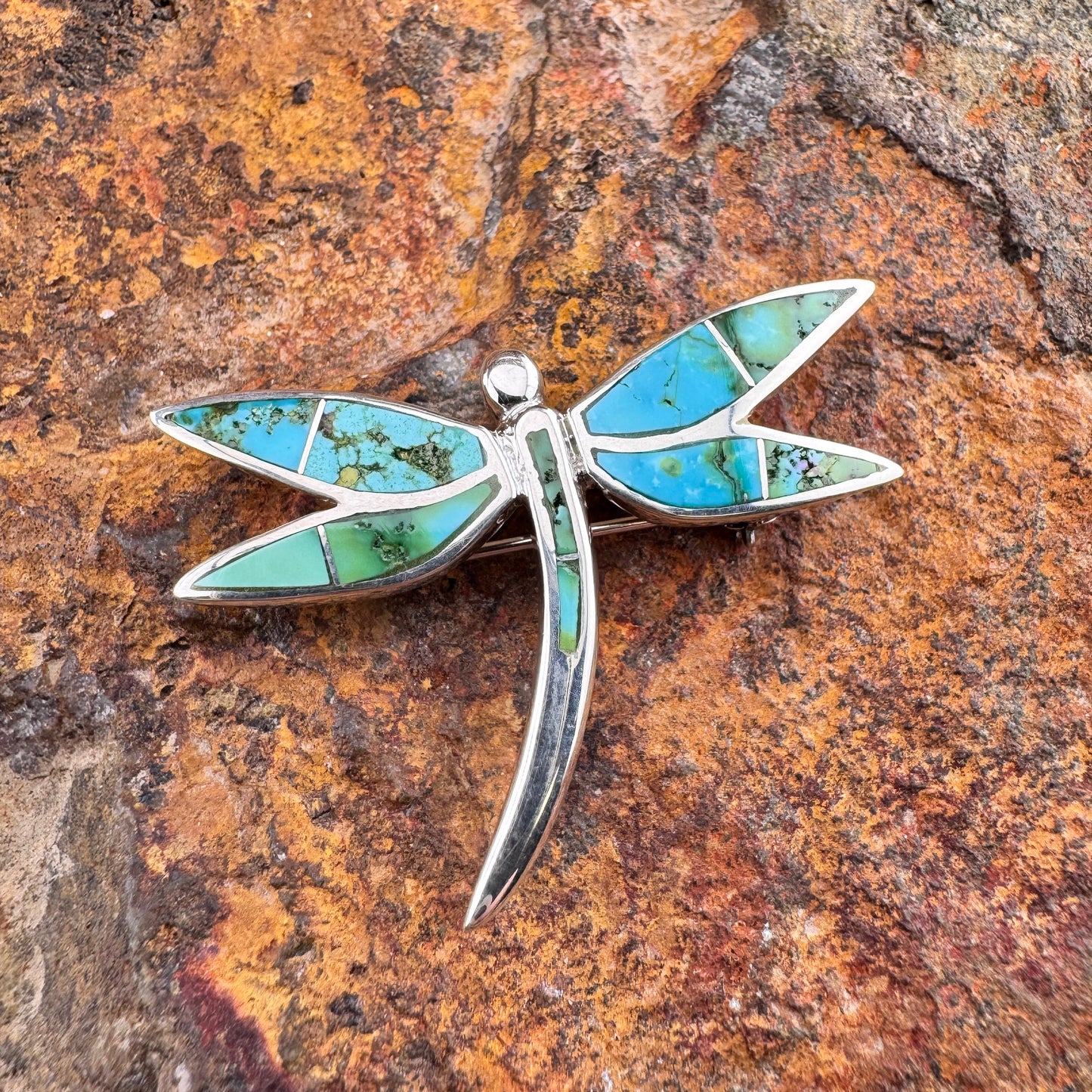 David Rosales Sonoran Gold Inlaid Sterling Silver Pendant / Pin Dragonfly