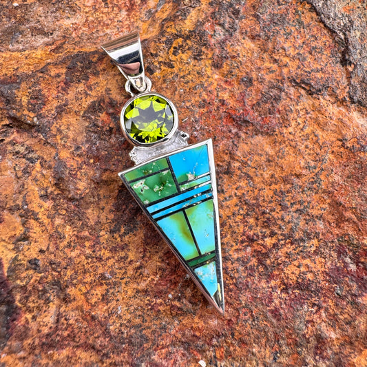 David Rosales Sonoran Gold Inlaid Sterling Silver Pendant w/ Peridot