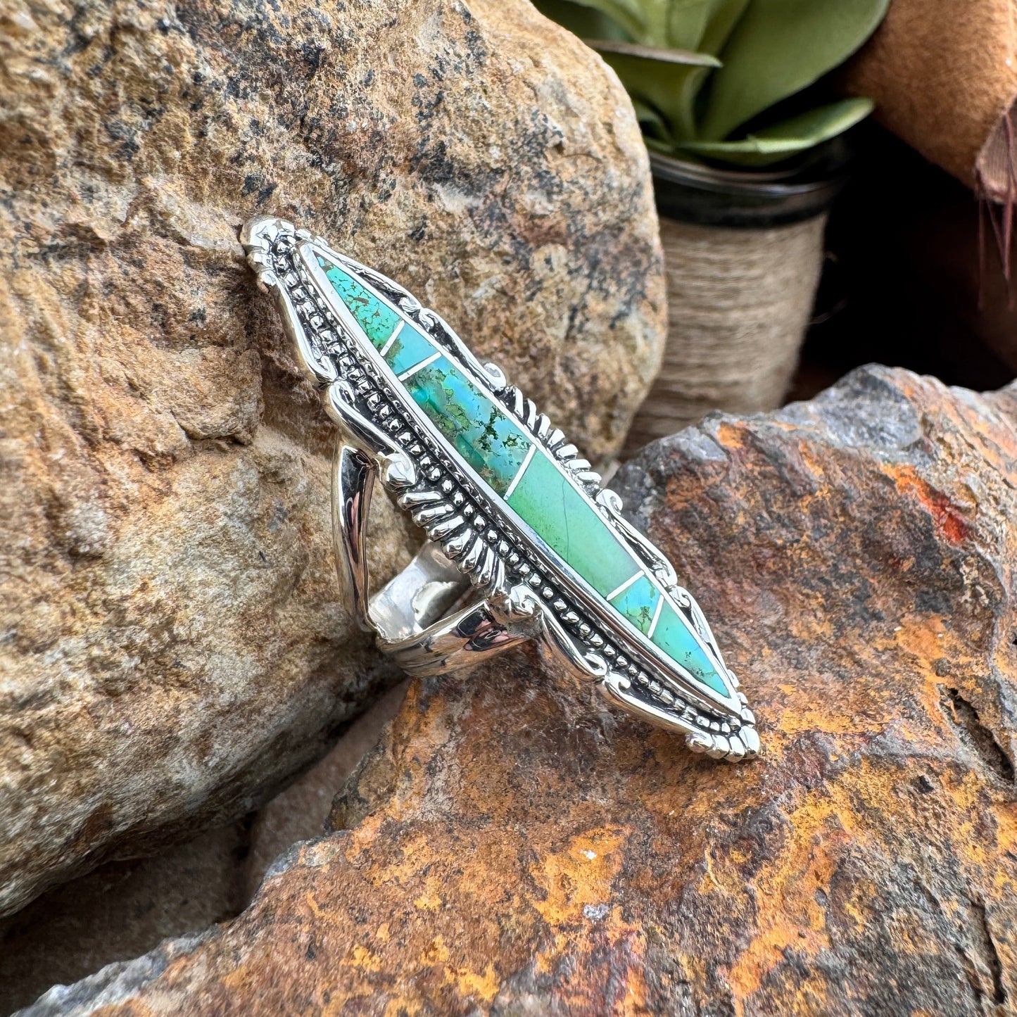 David Rosales Sonoran Gold Inlaid Sterling Silver Ring