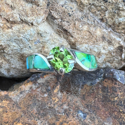David Rosales Sonoran Gold Inlaid Sterling Silver Ring w/ Peridot