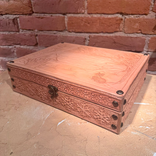 Hand Crafted Leather Jewelry Box 'Winter Bunny' by Stephen Vaughn Leatherworks