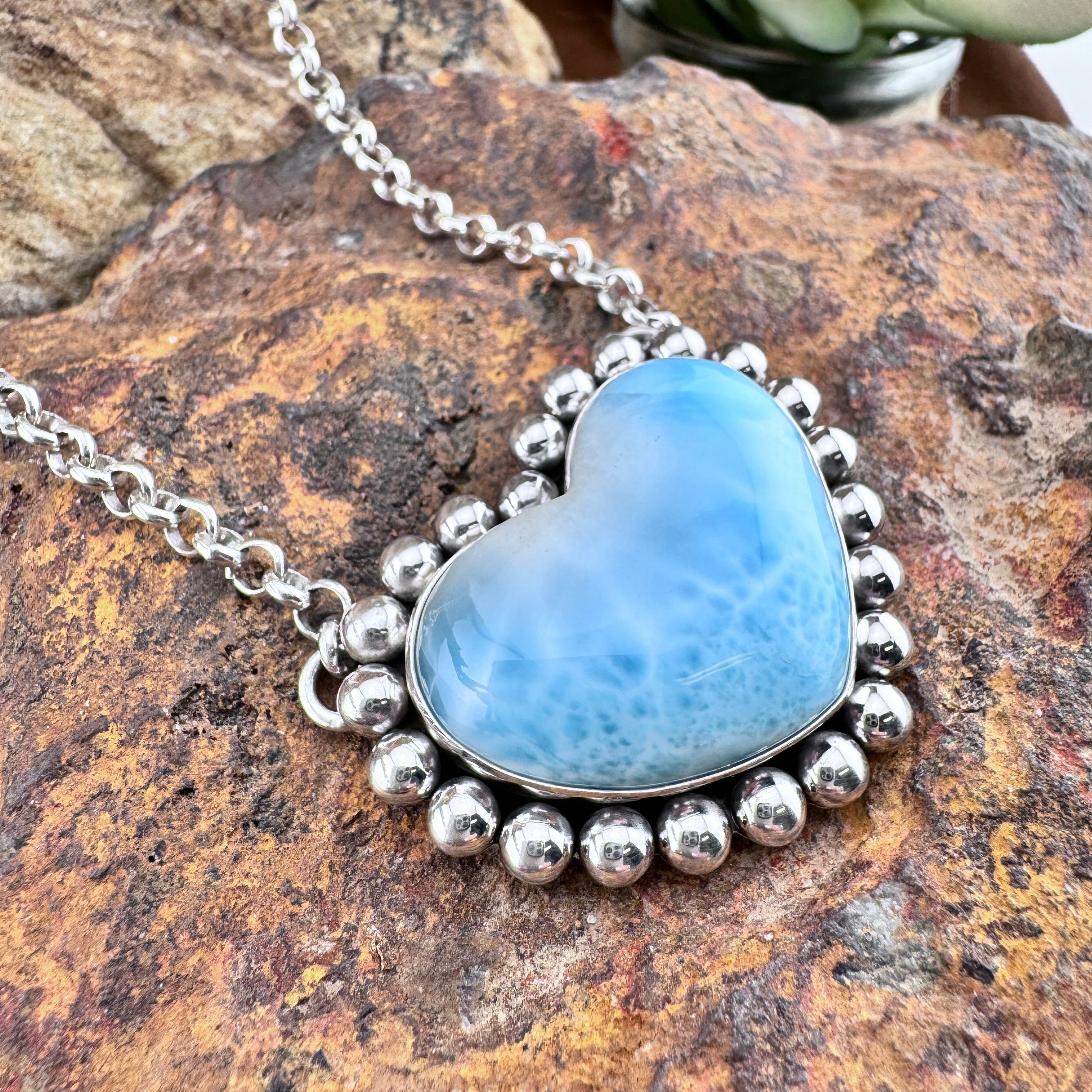 Larimar Heart Necklace by Artie Yellowhorse – Black Arrow Native