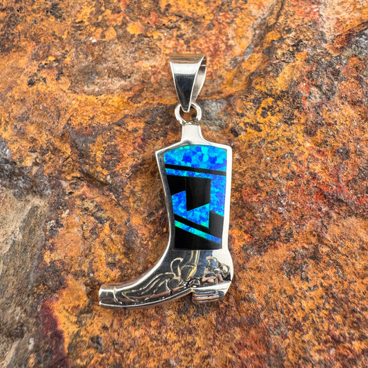 David Rosales Black Beauty Inlaid Sterling Silver Pendant Boot
