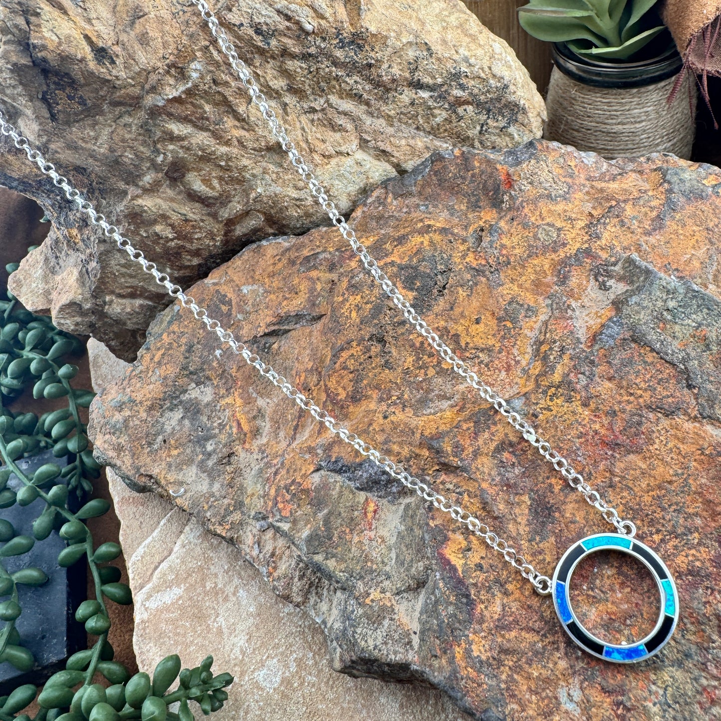 David Rosales Black Beauty Inlaid Sterling Silver Necklace