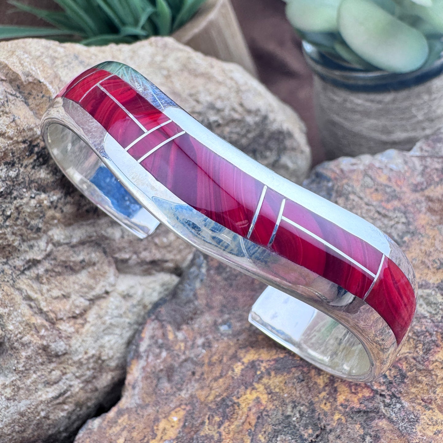 David Rosales Rosarita Inlaid Sterling Silver Bracelet