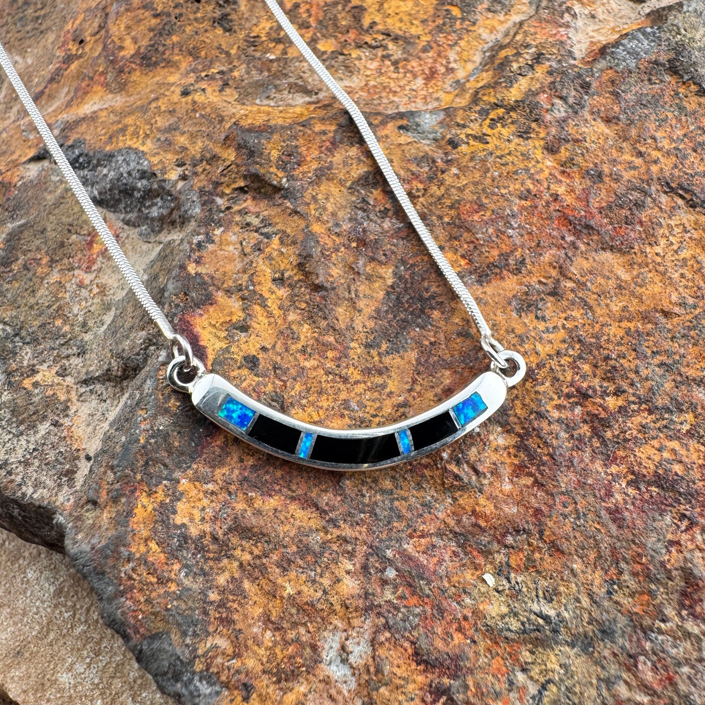 David Rosales Black Beauty Inlaid Sterling Silver Necklace