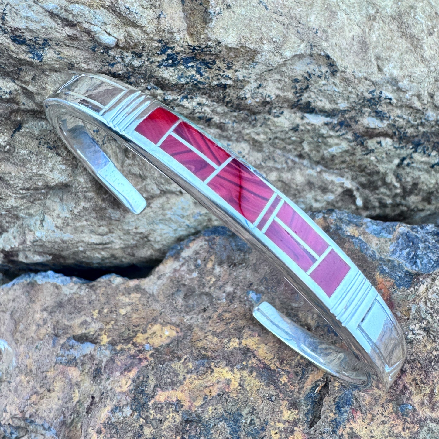 David Rosales Rosarita Inlaid Sterling Silver Bracelet