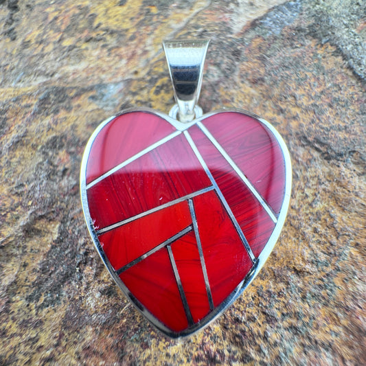 David Rosales Rosarita Inlaid Sterling Silver Pendant Heart