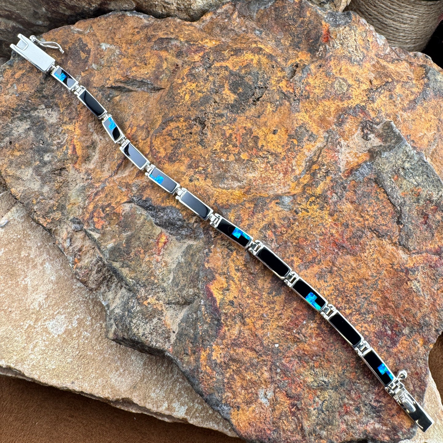 David Rosales Black Beauty Inlaid Sterling Silver Link Bracelet