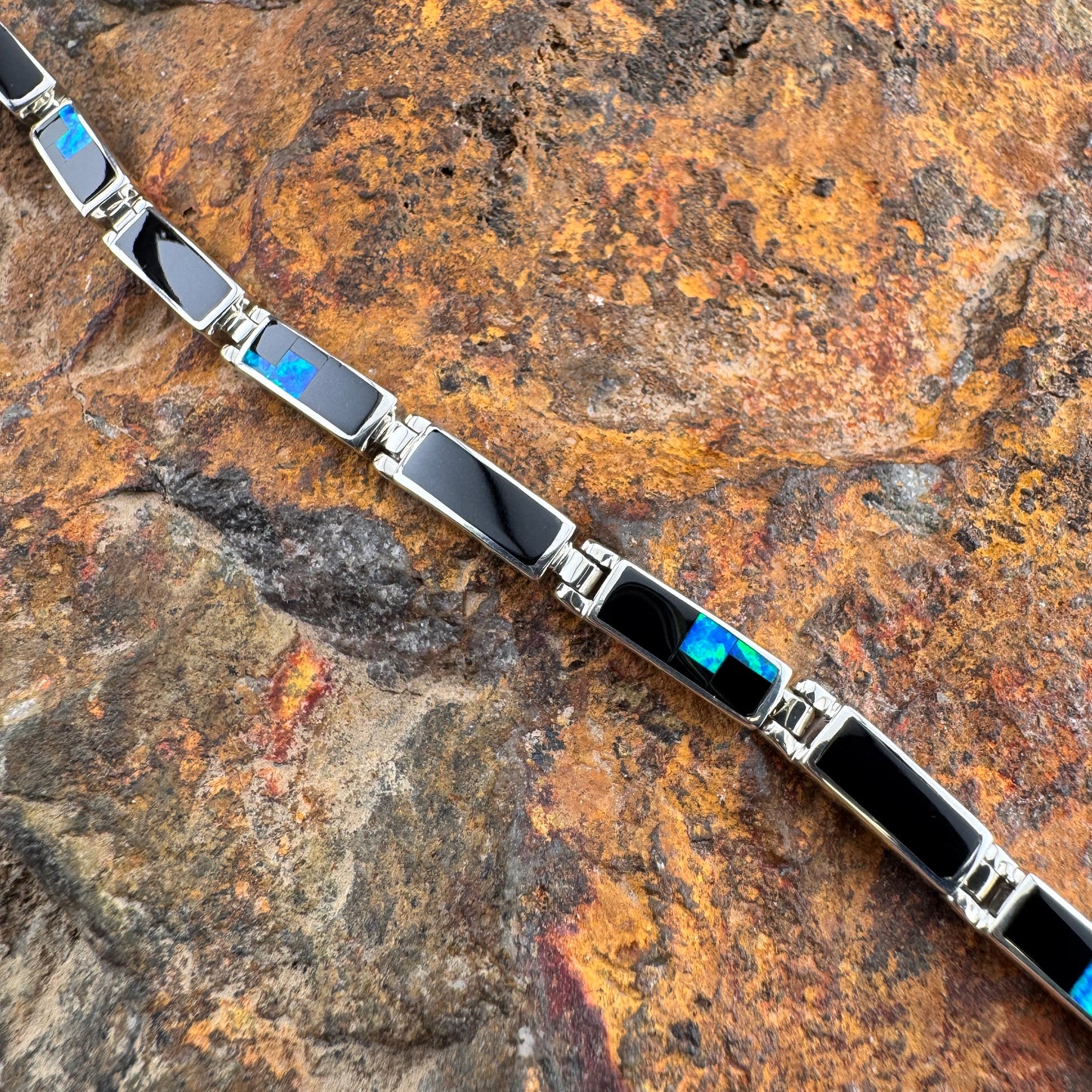 David Rosales Black Beauty Inlaid Sterling Silver Link Bracelet