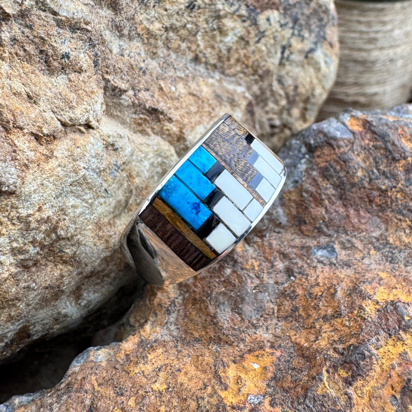 David Rosales Iron Spirit Inlaid Sterling Silver Ring
