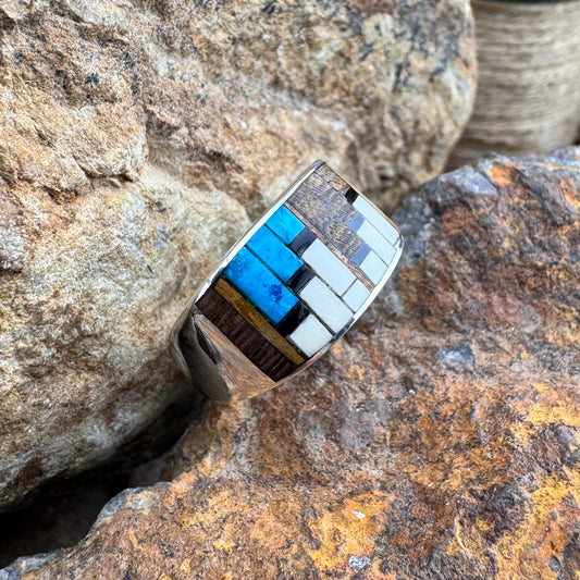David Rosales Iron Spirit Inlaid Sterling Silver Ring