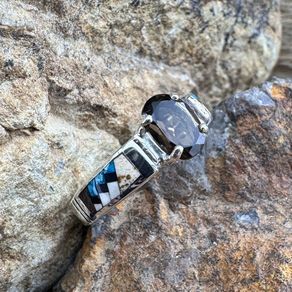 David Rosales Iron Spirit Inlaid Sterling Silver Ring w/ Smoky Topaz