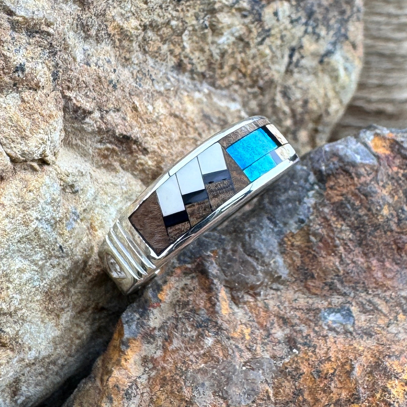 David Rosales Iron Spirit Inlaid Sterling Silver Ring