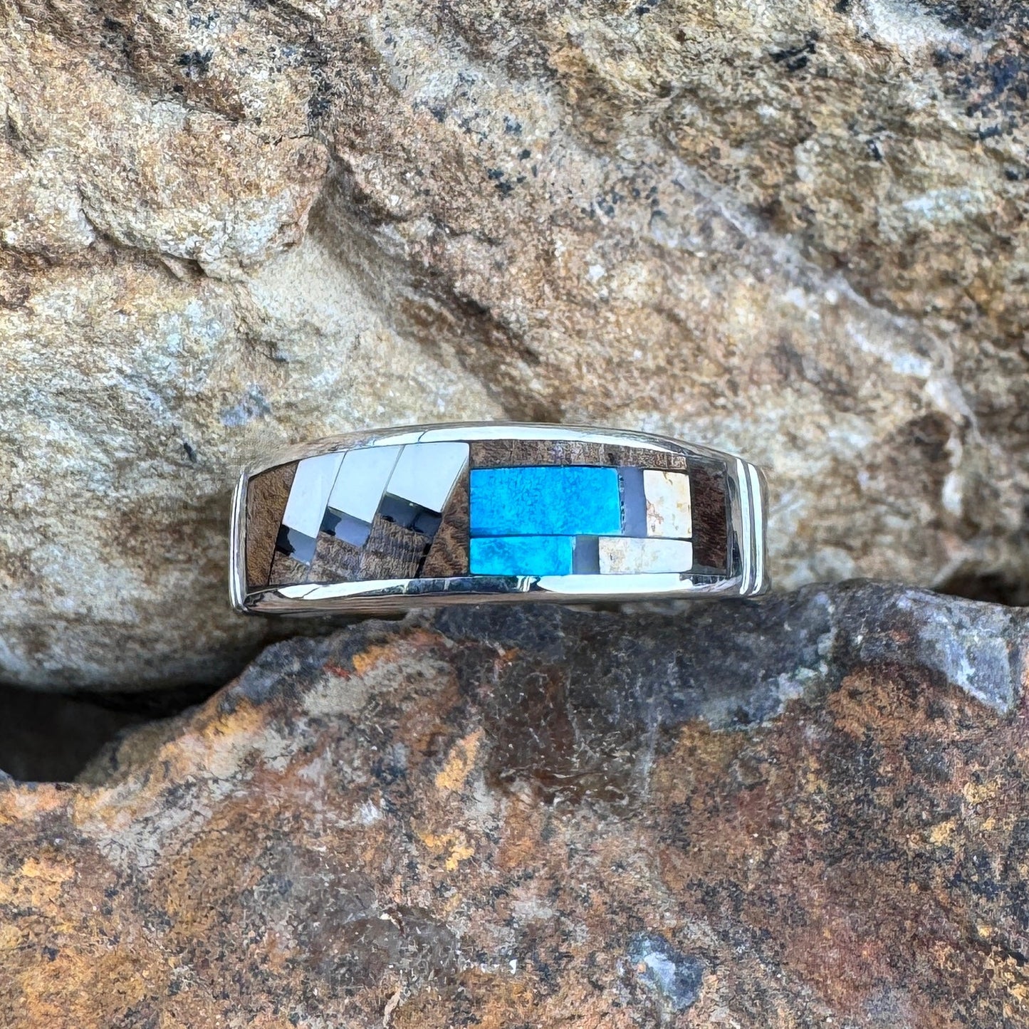 David Rosales Iron Spirit Inlaid Sterling Silver Ring