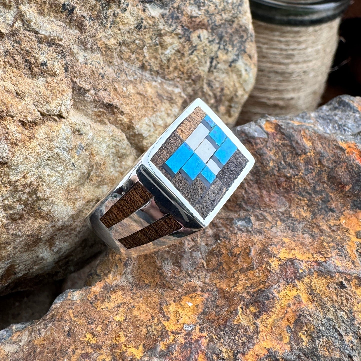 David Rosales Iron Spirit Inlaid Sterling Silver Ring