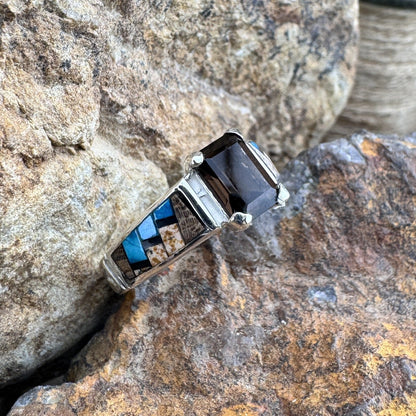 David Rosales Iron Spirit Inlaid Sterling Silver Ring w/ Smoky Topaz