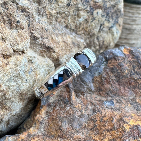 David Rosales Iron Spirit Inlaid Sterling Silver Ring w/ Smoky Topaz