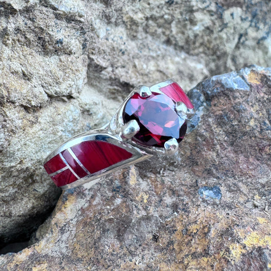 David Rosales Rosarita Inlaid Sterling Silver Ring w/ Red Garnet