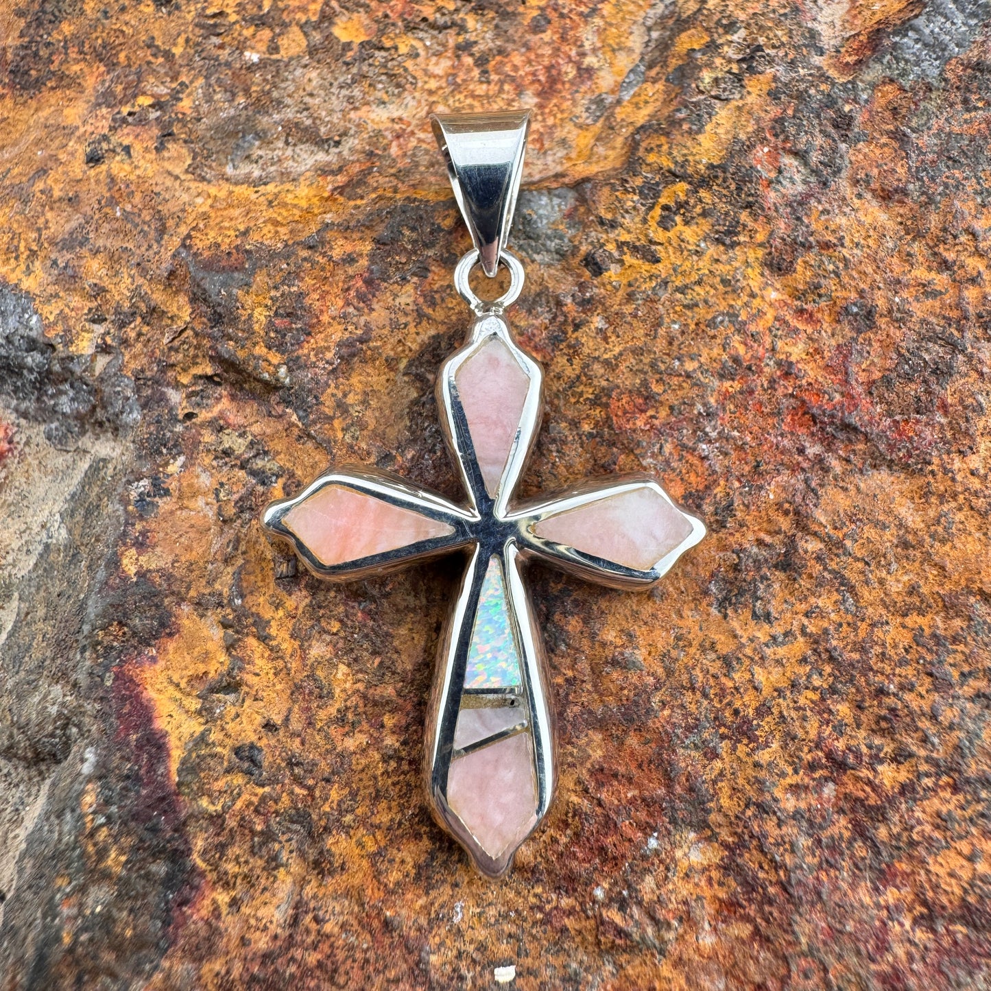 David Rosales Make Me Blush Inlaid Sterling Silver Pendant Cross