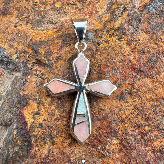 David Rosales Make Me Blush Inlaid Sterling Silver Pendant Cross