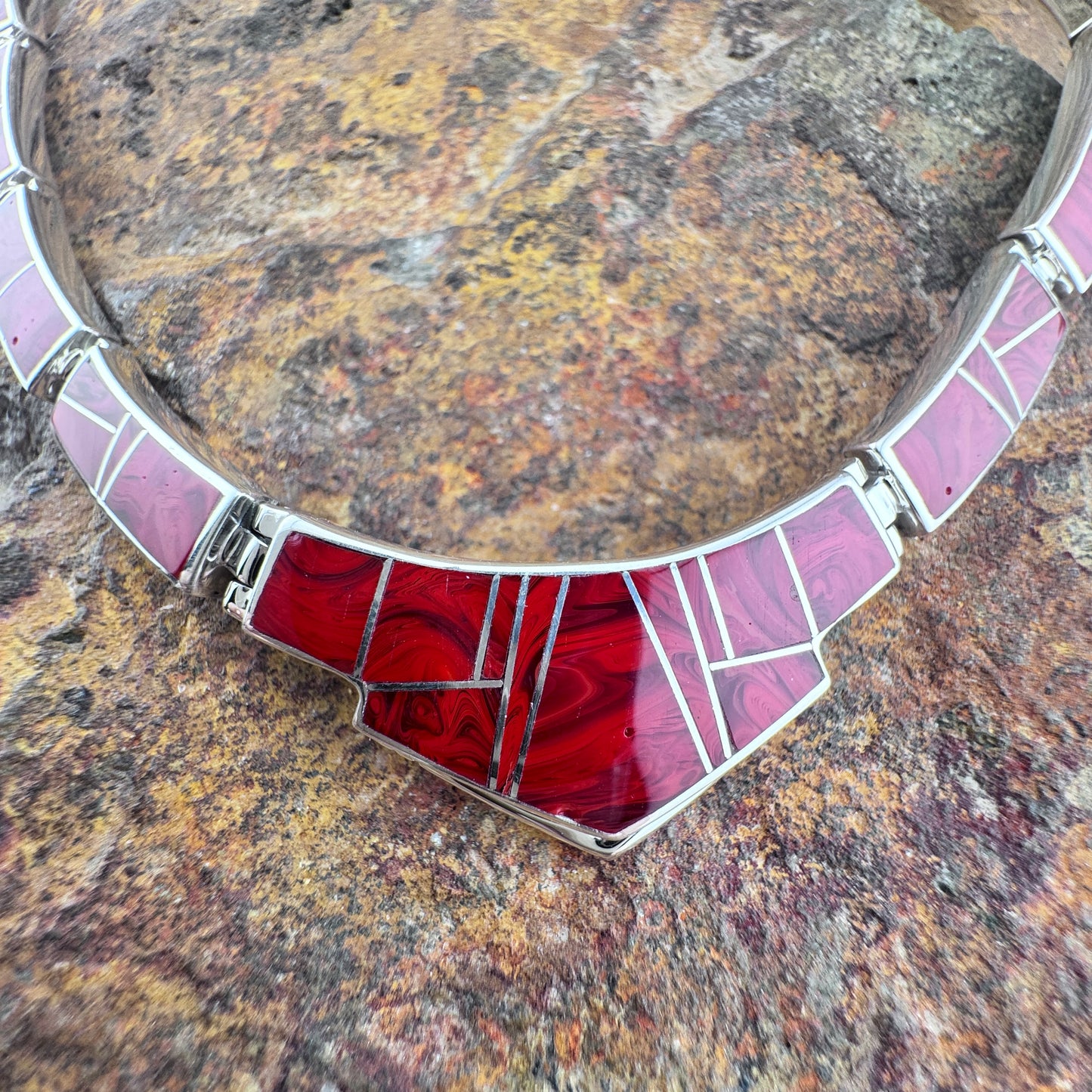 David Rosales Rosarita Inlaid Sterling Silver Necklace