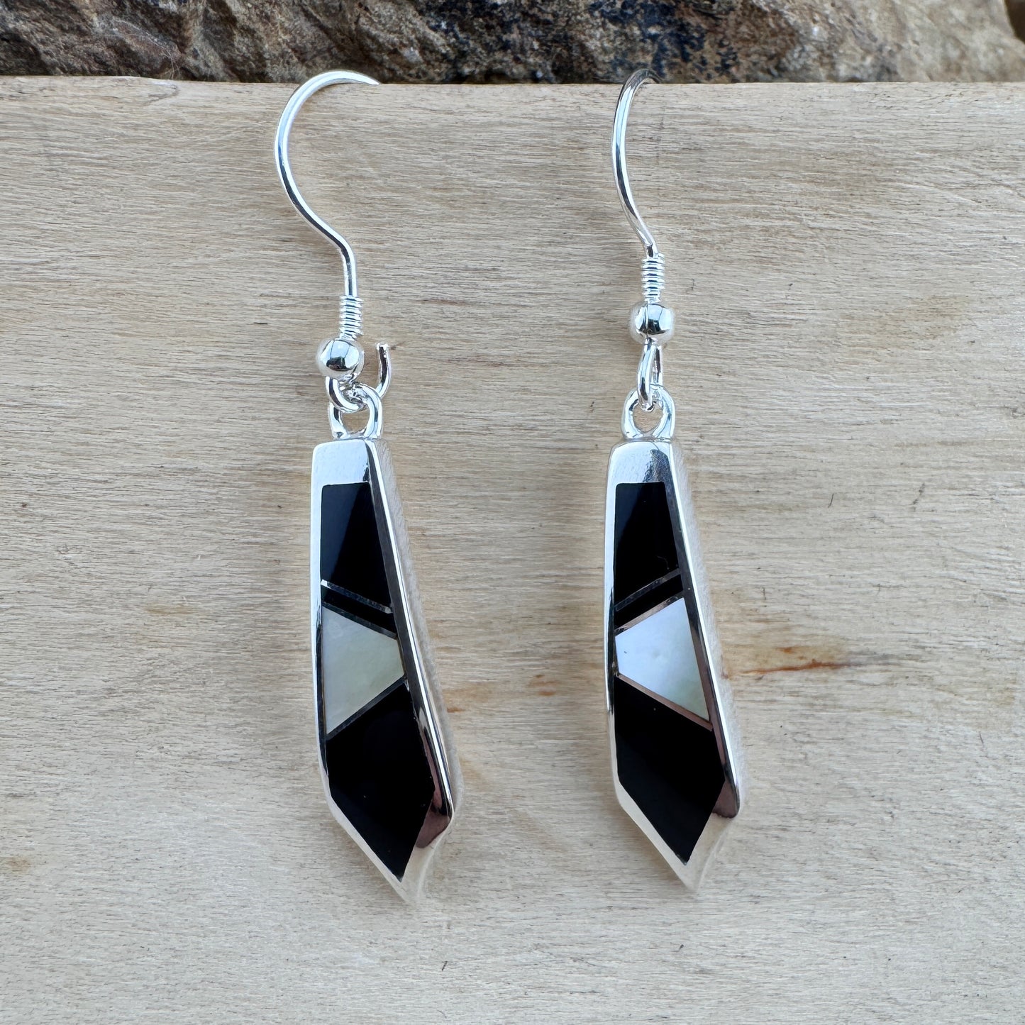 David Rosales Tuxedo Inlaid Sterling Silver Earrings