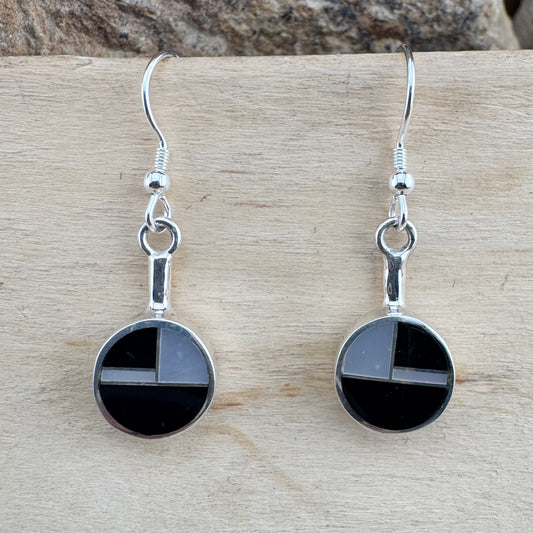 David Rosales Tuxedo Inlaid Sterling Silver Dangle Earrings