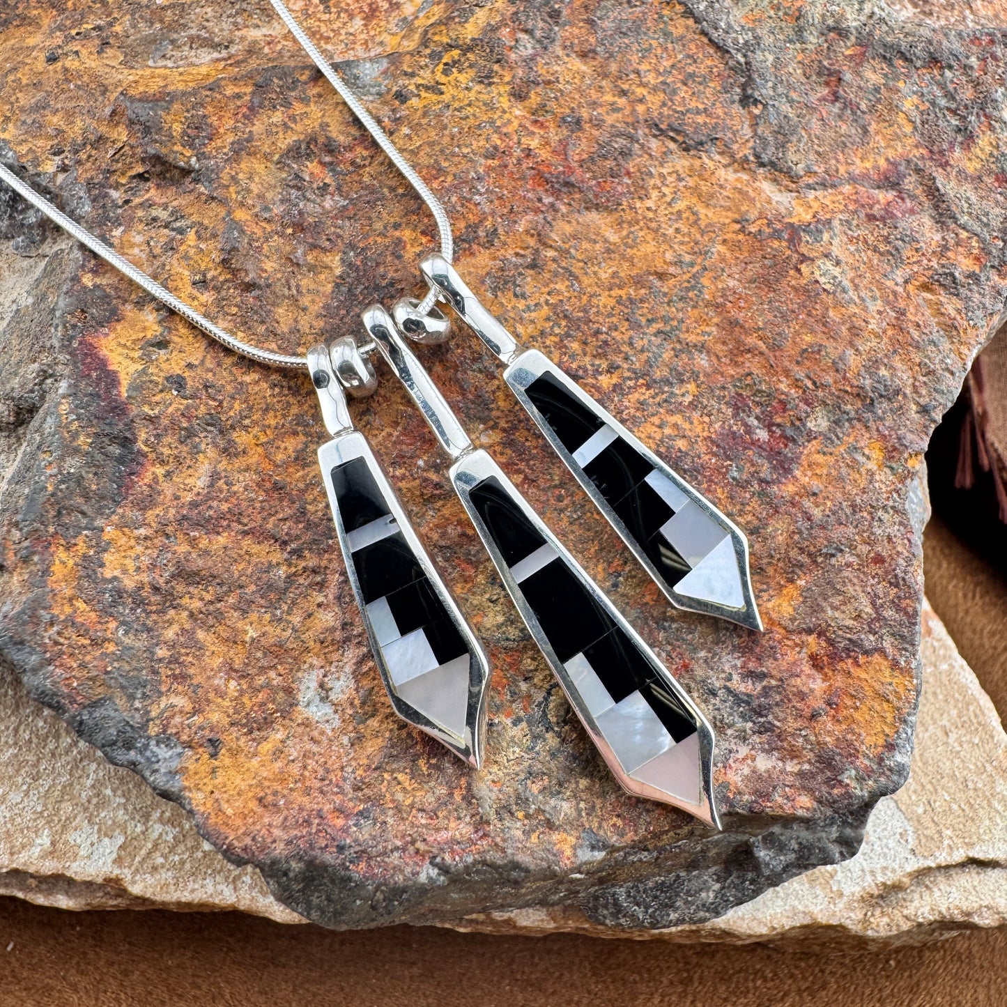 David Rosales Tuxedo Inlaid Sterling Silver Necklace