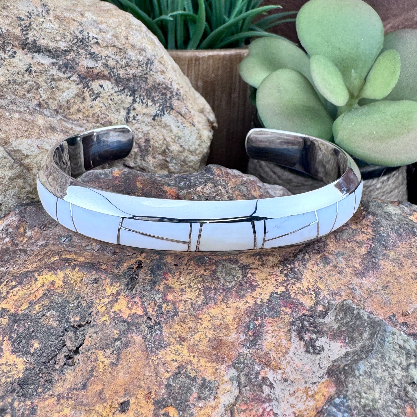 David Rosales Pristine Inlaid Sterling Silver Bracelet