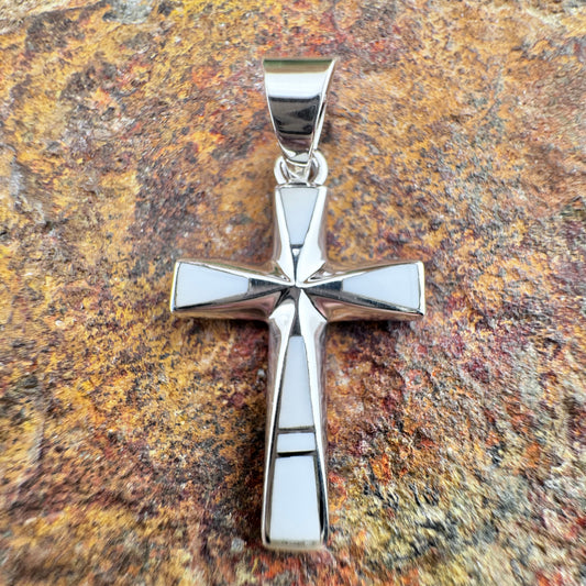 David Rosales Pristine Inlaid Sterling Silver Pendant Cross