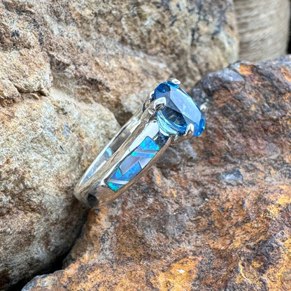 David Rosales Mystic Pearl Inlaid Sterling Silver Ring w/ Blue Topaz