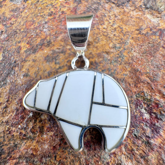 David Rosales Pristine Inlaid Sterling Silver Pendant Bear