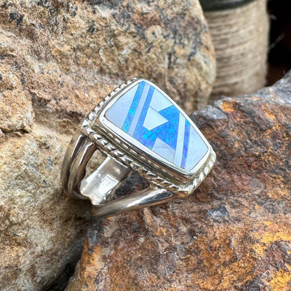 David Rosales Mystic Pearl Inlaid Sterling Silver Ring