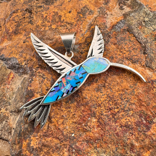 David Rosales Stardust Inlaid Sterling Silver Pendant Hummingbird