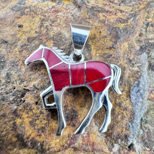 David Rosales Rosarita Inlaid Sterling Silver Pendant Horse