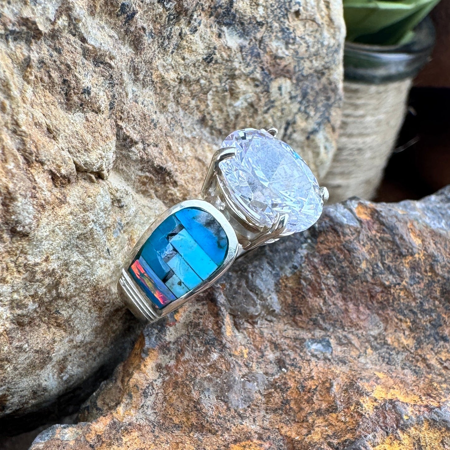 David Rosales Stardust Inlaid Sterling Silver Ring w/ Cubic Zirconia