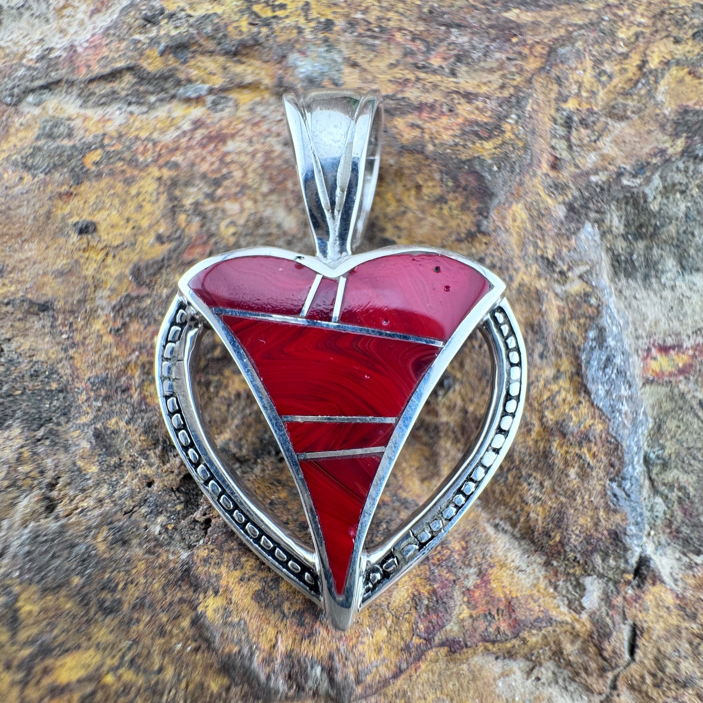 David Rosales Rosarita Inlaid Sterling Silver Pendant Heart